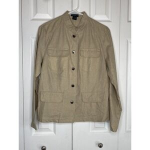 Linen Blend Blazer Jacket West End Full Button Lightweight Flap Pockets Sz M